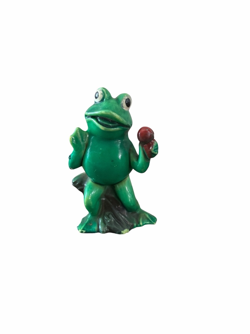 Vintage 1978 Green Frog Maraca Figurine Whimsical Kitsch Retro Decor